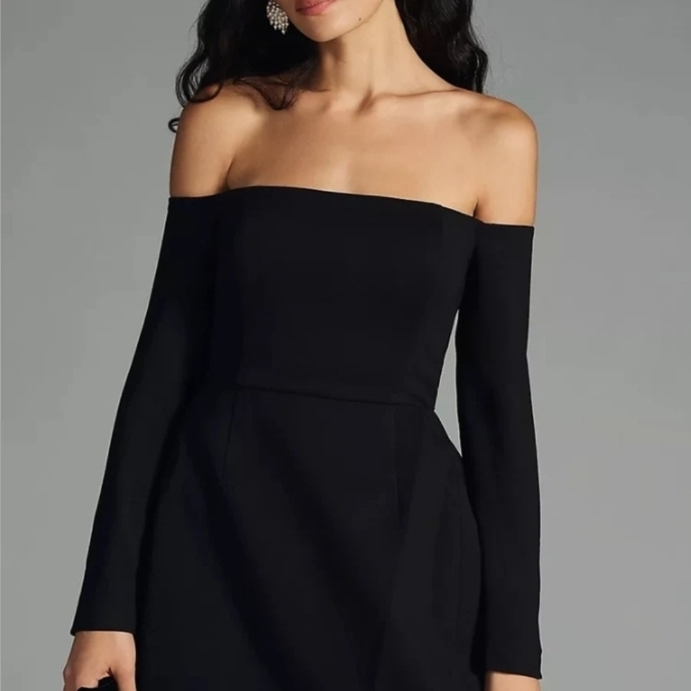 Anthropologie Black Long Sleeve Off-Shoulder Dress, Size 14. Brand New